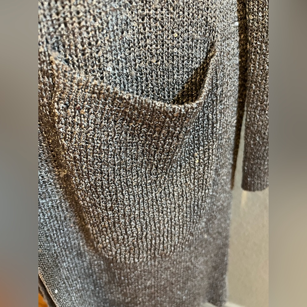 Preston & York Elegant Shimmering Women's Gray Open-Front Sweater Medium - Picture 5 of 6